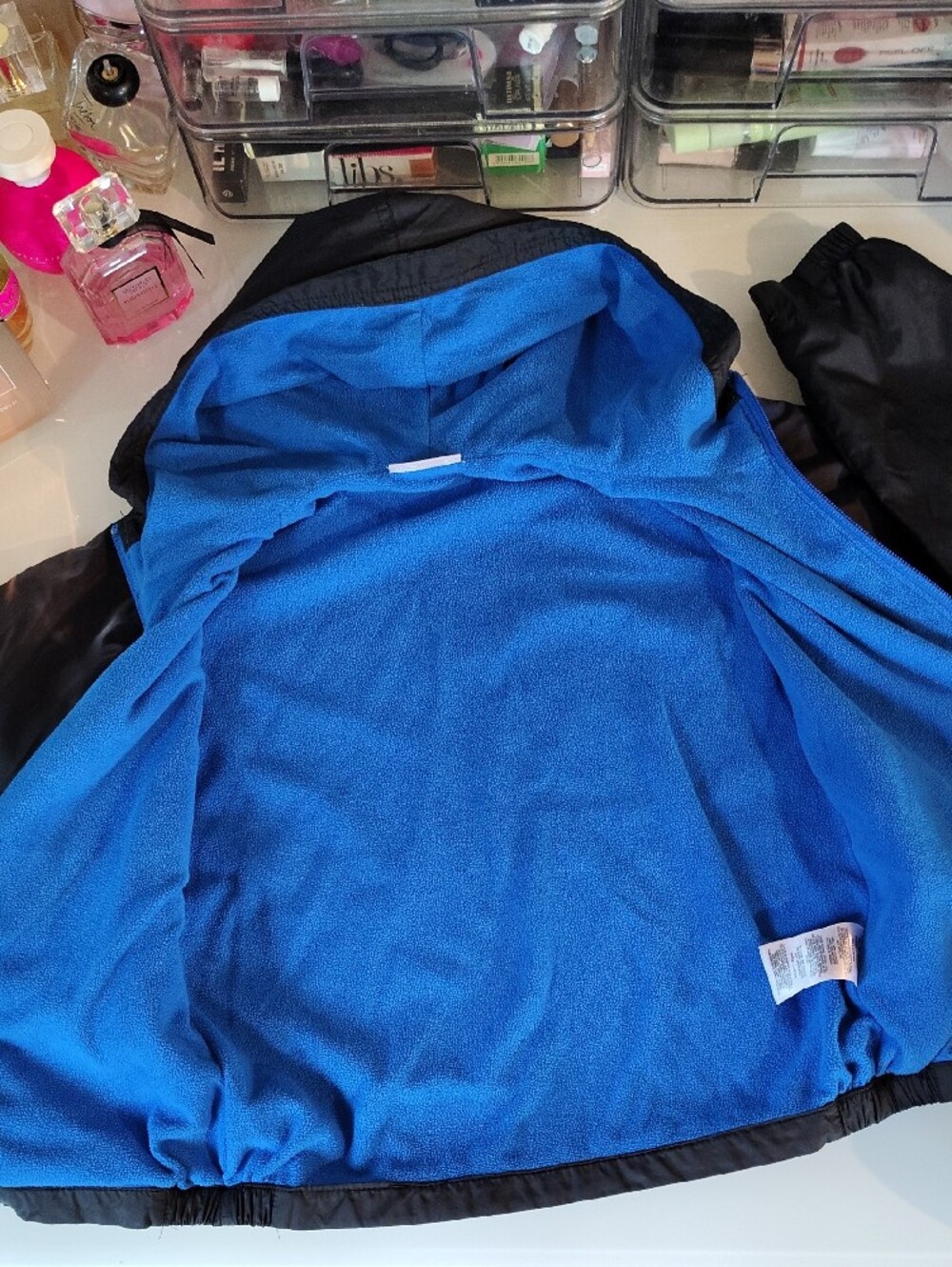 Columbia Kids Black Hooded Jacket with Blue Fleece Lining - Picture 5 of 14